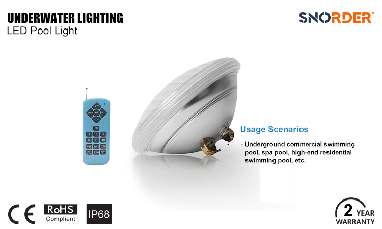 1. CE,ROHS certification China-made LED modern swimming pool decorative lights 18W 35W optional, 6000K RGB optional, IP68 dustproof and waterproof, voltage 12VAC size 177 144mm