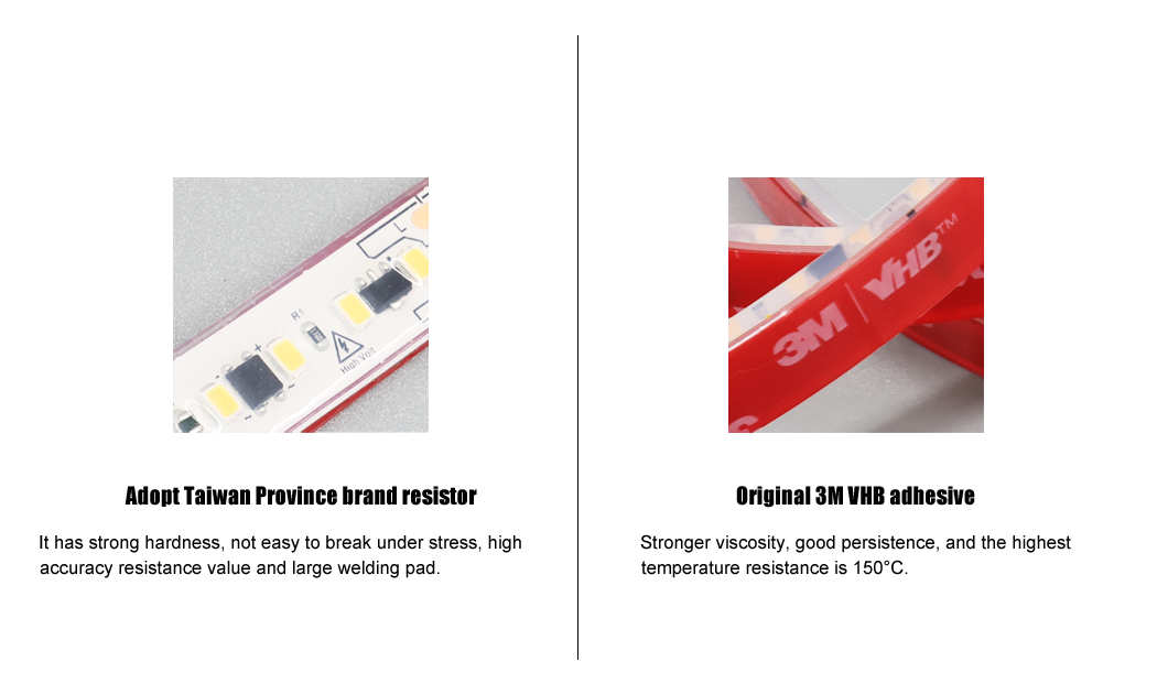 3. Taiwan Province brand resistor, original 3M VHB adhesive, modern constant-current high-voltage LED strip made in China, IP68 waterproof and dustproof 3000K 4000K 5000K optional, 50m per roll, minimum