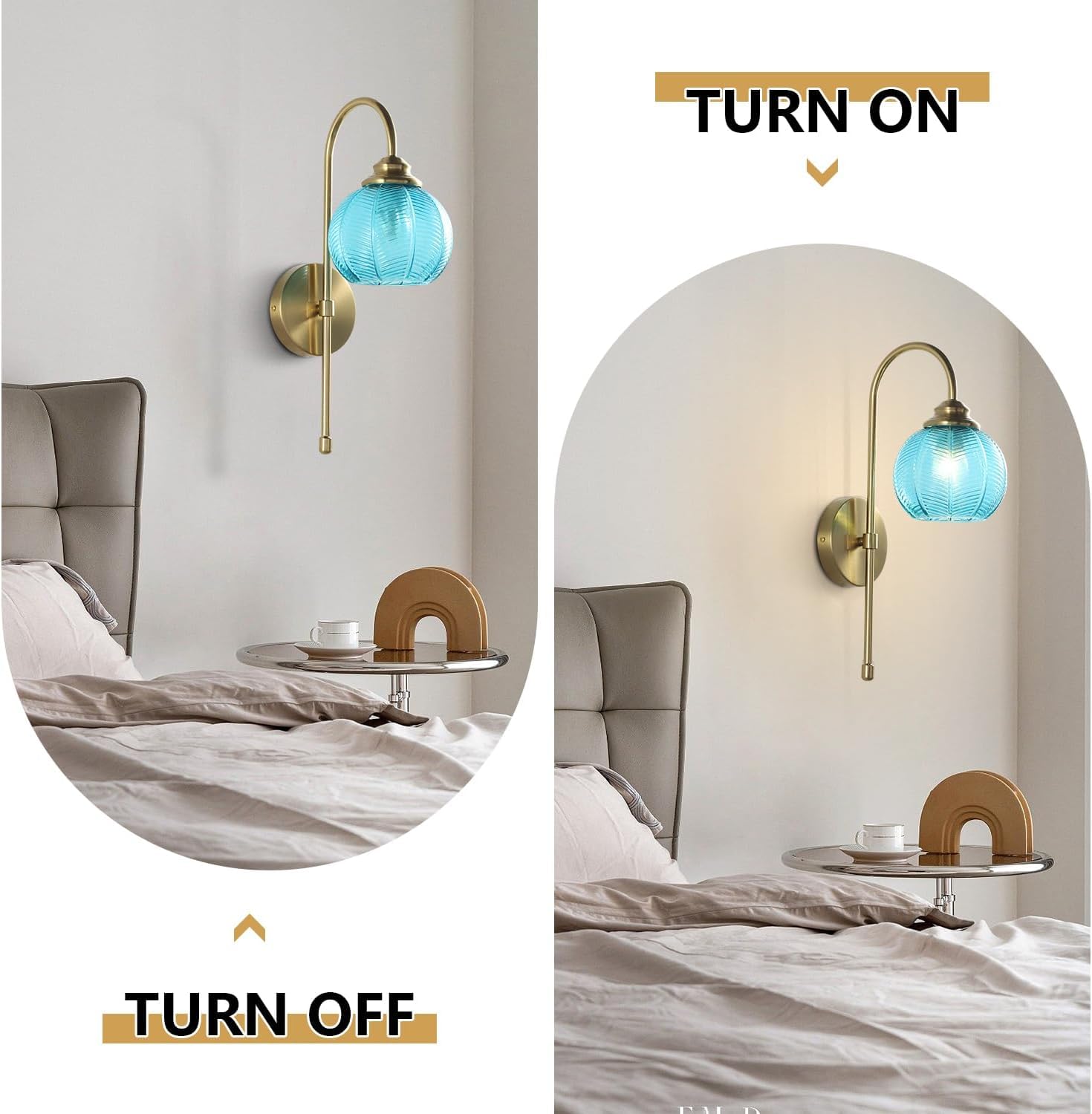 Glass Wall Sconce Mid Century Vintage Wall Lamp Modern Globe Bathroom Sconces Wall Lighting Brass Gold Wall Sconces Long Thin Wall Sconce Bedroom Bedside Wall Lamp
