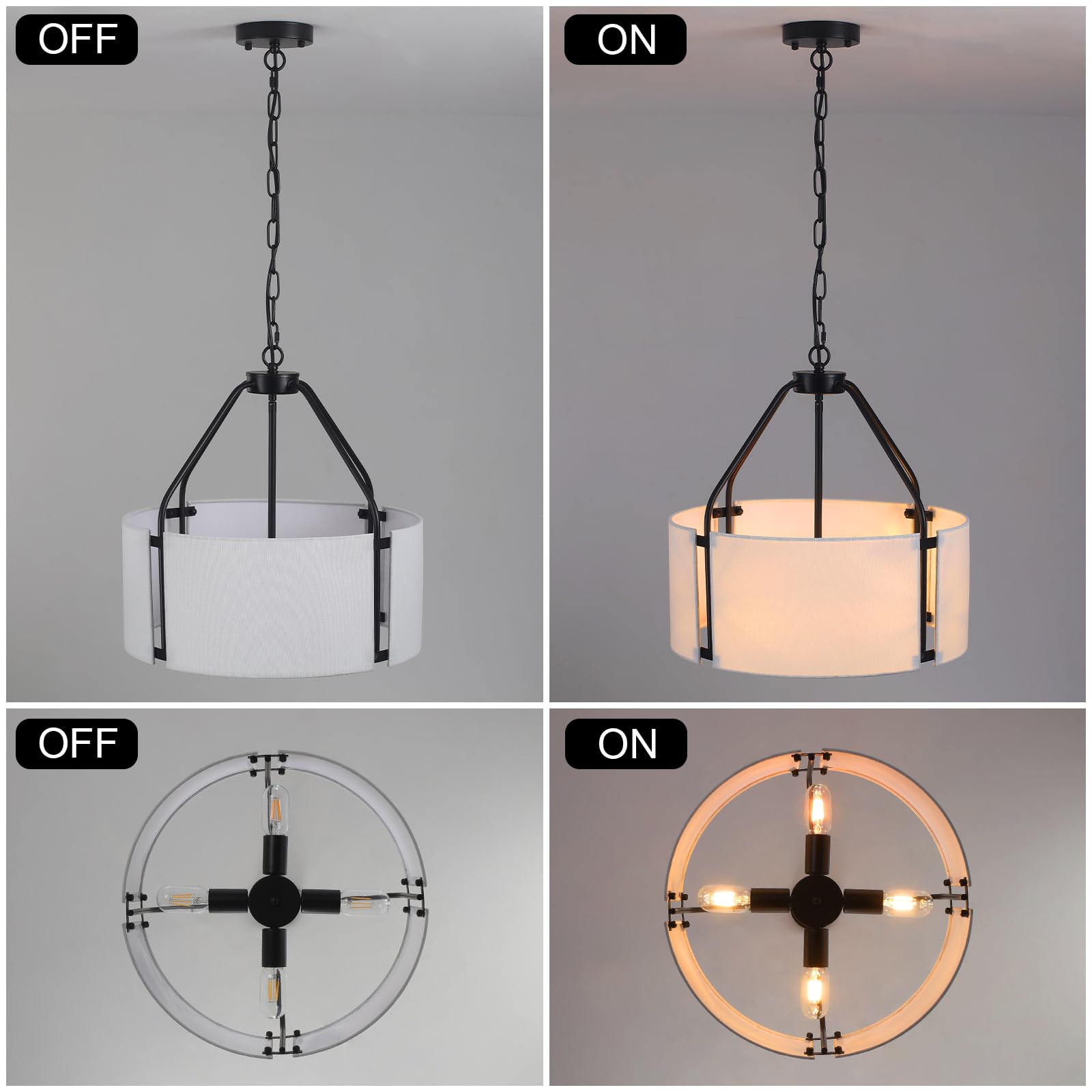 Drum Pendant Light 4Lights, Fabric Drum Pendant Lighting Fixture Drum Hanging Light Simple Modern Pendant Lighting for Dining Room Hallway Foyer 