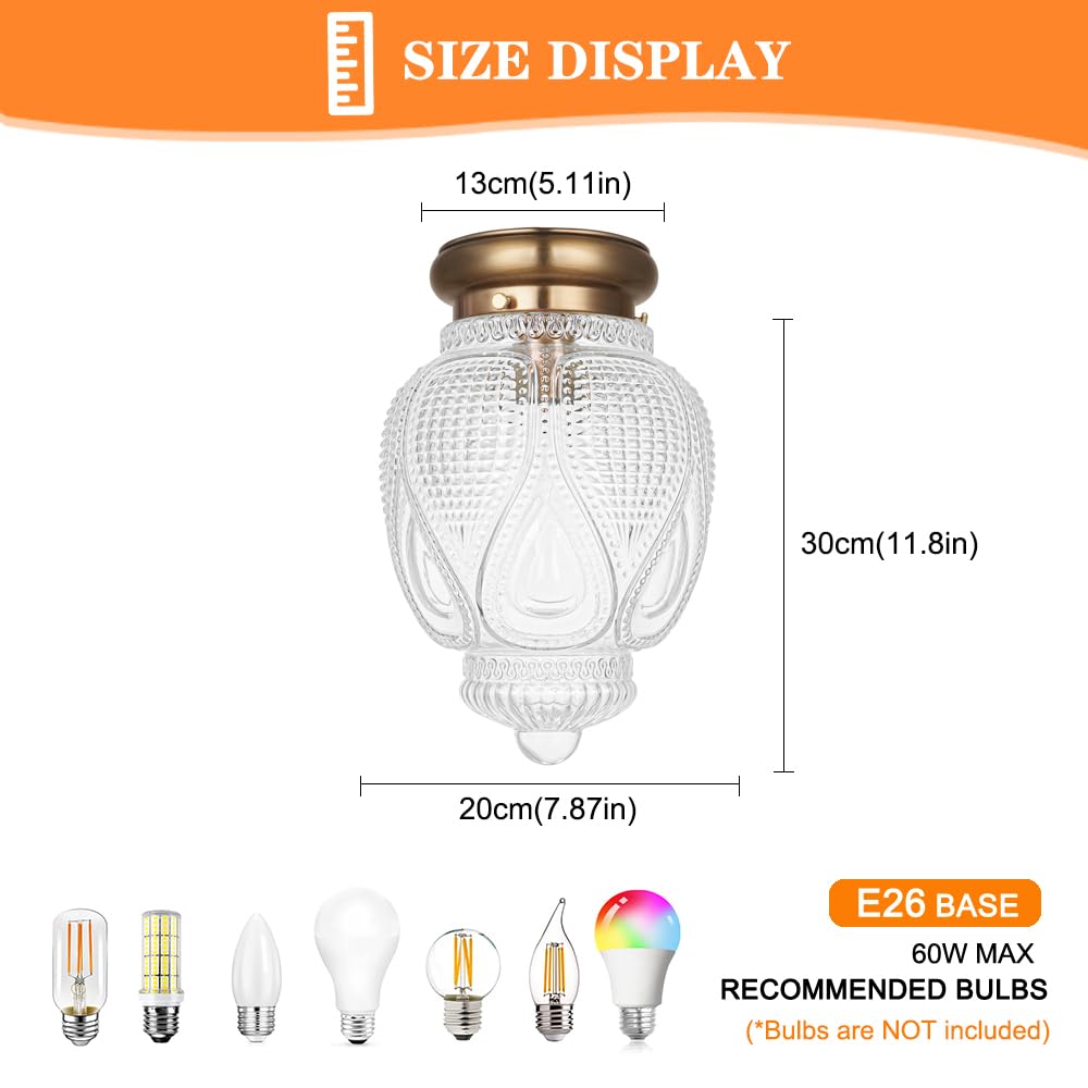 Flush Mount Ceiling Light, Black Hallway Lights Fixture Ceiling with Clear Glass, Vintage Ceiling Light Fixtures Flush Mount Globe Light, Light Fixture for Small Hallway Porch Corridor Bedroom