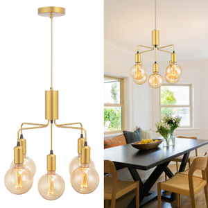 5-Lights Gold Chandelier Light Fixture Modern Metal Globe Pendant Light Sputnik Chandeliers Hanging Ceiling Light Fixture for Dining Room Living Room, Dining Room, Bedroom, Kitchen