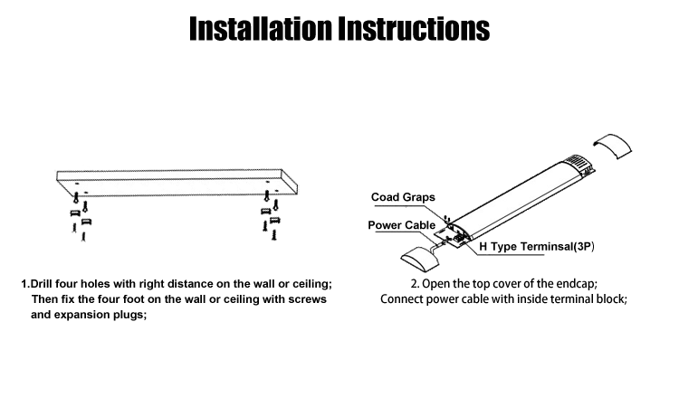 7. Schematic diagram of product installation, LED modern purification lamp made in China, 30W 40W 50W 60W optional, IP20 indoor warranty, 3000Lm400Lm500Lm600Lm optional, 3-year warranty