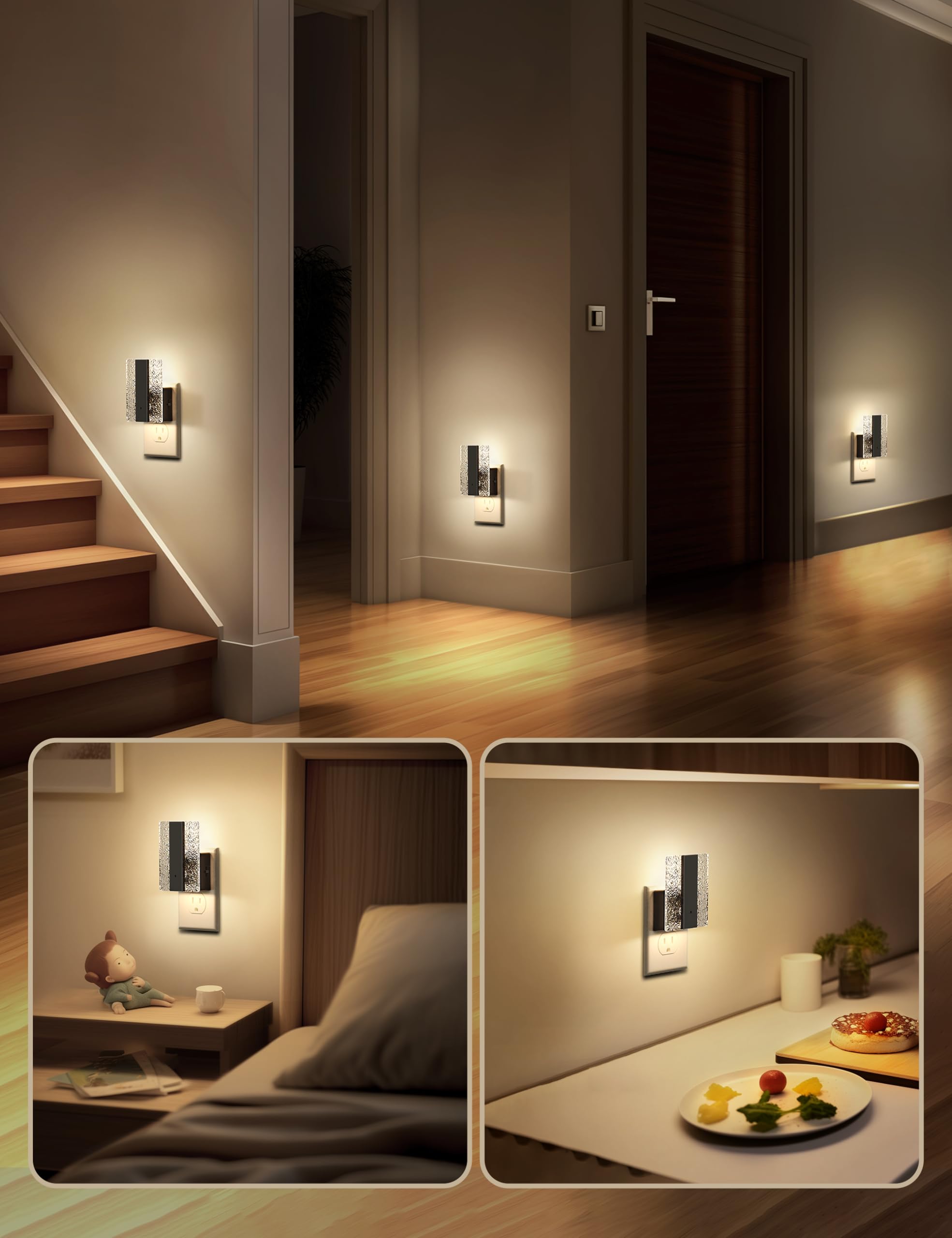 LED Night Lights Plug Into Wall, Mordern Night Light with Dusk-to-Dawn Sensor, Dimmable Decorative Nightlights, Adjustable Brightness Night-Lights for Bathroom, Hallway, Bedroom,Stairway 