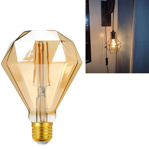 LED Vintage Diamond Shaped Light Bulb, Glass Nostalgic Amber Glow, 4W Tungsten Lamp, Warm Light 2200K LED Edison Light Bulbs for Living Room,Bedroom,Lamps,Night Light