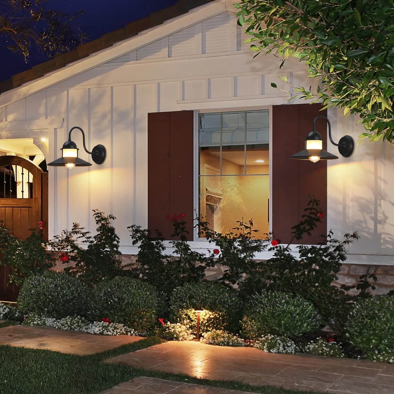 Outdoor Wall Light Fixtures Matte Black Wall Sconces, Farmhouse Barn Lights, E26 Bulb Base, Anti-Rust Waterproof Outdoor Wall Lantern Porch Lights for Entryway, Patio, Garage 