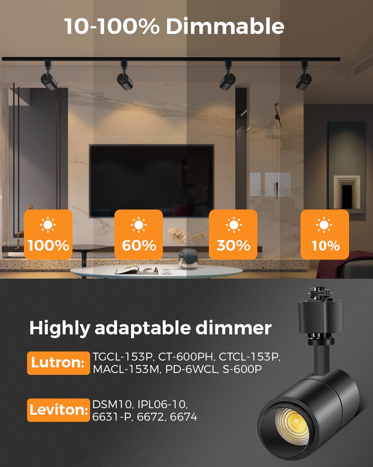 3-Color Zoomable LED Track Lighting Heads H Type Track Light Heads Dimmable Bright Ceiling Spotlight Fixtures, 3000K 4000K 5000K Adjustable, CRI90+ 15°-60° 1000lm