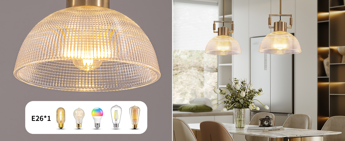 Modern Vintage Fluted Large Dome Shade Brass Island Lights (2)