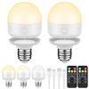E26 Rechargeable Light Bulbs with Remote Control Timer and 3 Color Temperature Magnetically Battery Operated Light Bulbs Dimmer for Non-Hardwired Detachable (5W+E26+3Colors) 