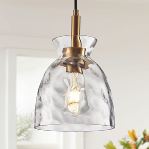 Glass Pendant Light for Kitchen Island,Industrial Pendant Lighting with Hammered Glass Shade,Modern Chandelier Hanging Ceiling Lighting for Dining Room Entryway,E26 Base,Gold 