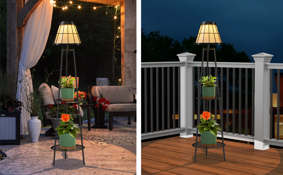 Solar Floor Lamps with 2 Tier Plant Stand (8)