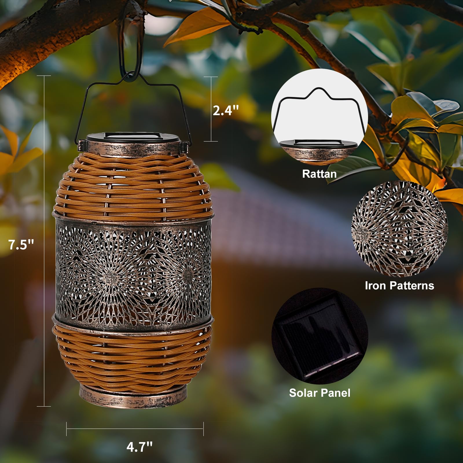 Solar Lanterns Outdoor Hanging Waterproof,Rattan Solar Lights for Outdoor Solar Table Lamps Decoration for Garden,Yard,Patio,Porch,Trees,Lawn,Pathway 