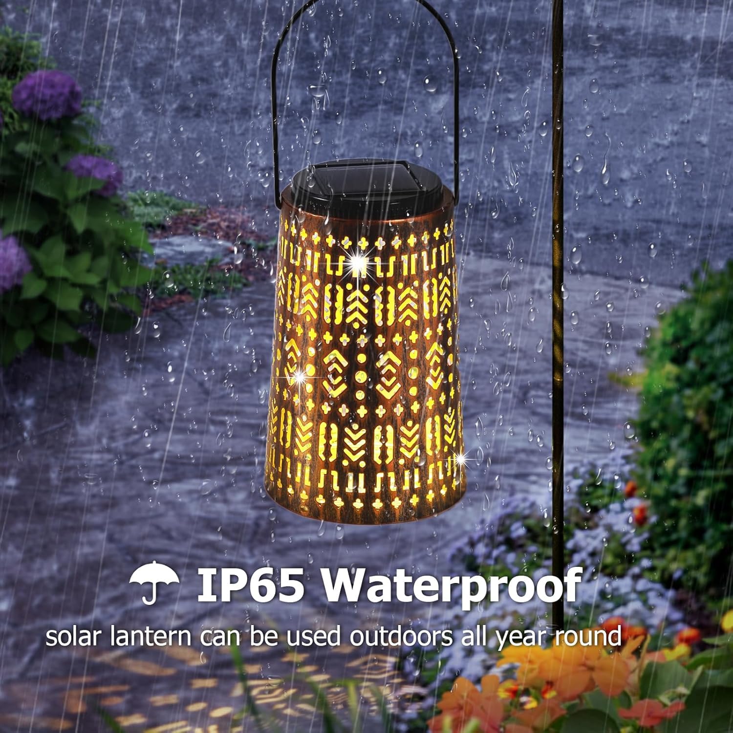 Solar Lanterns Outdoor Waterproof, Hanging Solar Lights for Outside, Moroccan Garden Decor, Christmas Gifts for Women Mom Grandma, Metal LED Lantern for Yard, Patio, Backyard, Porch 