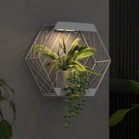 Grand patio Outdoor Leiden LED Solar Hexagon Wall Sconce Planter, with Dusk to Dawn Sensor Decor Wall Lighting for Garage Doorway Patio Yard, Cement Grey