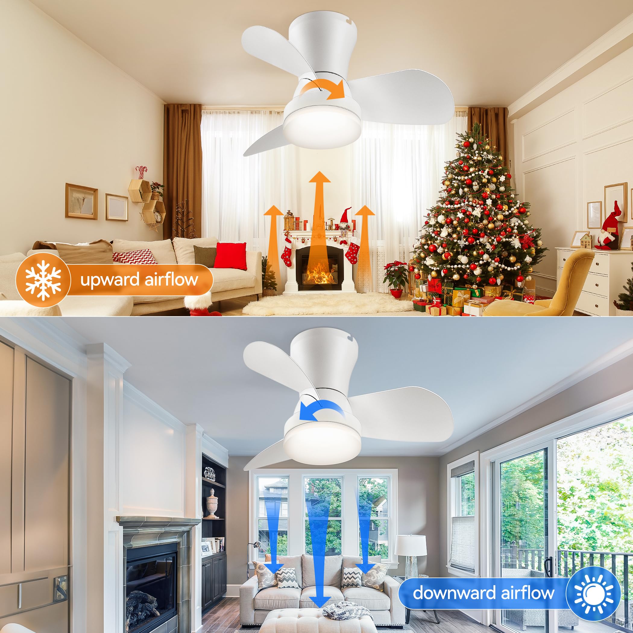 Ceiling Fans with Lights and Remote, Low Profile Ceiling Fan with Light, Modern Flush Mount Ceiling Fan for Bedroom/Kitchen/Dining Room/Patio, 6 Wind Speeds, Dimmable