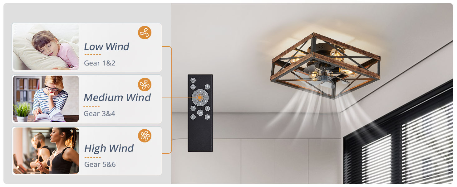 Caged Low Profile Ceiling Fans with Lights and Remote (4)