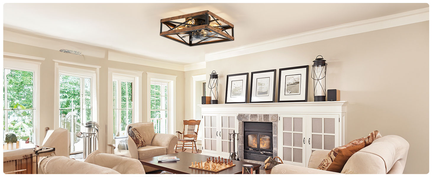 Caged Low Profile Ceiling Fans with Lights and Remote (9)