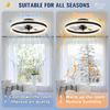 Low Profile Ceiling Fans with Lights and Remote, Flush Mount Ceiling Fans with Light, 3000K-6500K Dimmable Fandelier LED Fan Light, White Bladeless Ceiling Fans with Lights for Bedroom 
