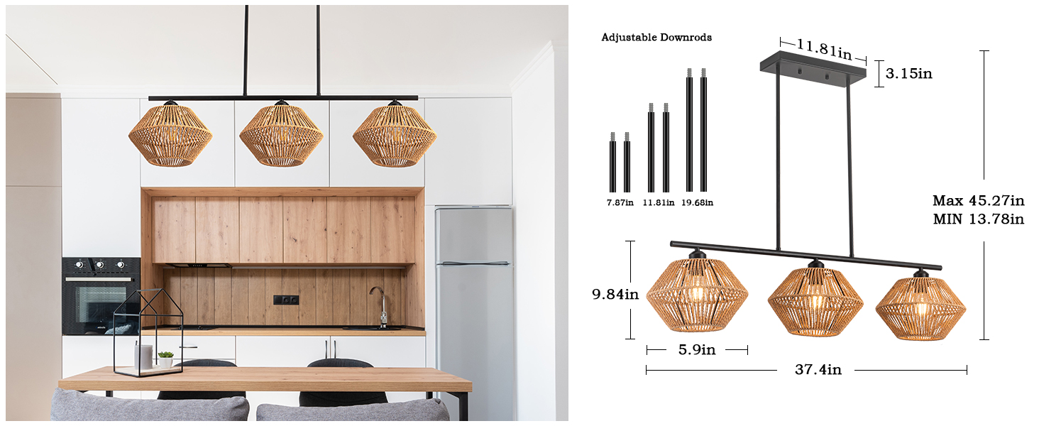3-Light Rattan Chandeliers for Dining Room (5)