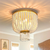 3 Light 12 Inch Boho Light Fixtures Ceiling Wood Beaded Flush Mount Ceiling Light Bohemia Wood Beaded Chandelier Natural Wood Beaded Chandelier Boho Light Fixture for Living Room 
