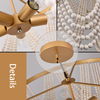 Bohemia Wood Beaded Chandelier Boho Chandelier Gold and Oak Finish Beaded Light Fixture for Dining Living Room,Bedroom, Nursery Room, Girl Room, Hallway, Entryway, Passway, 5-Light 