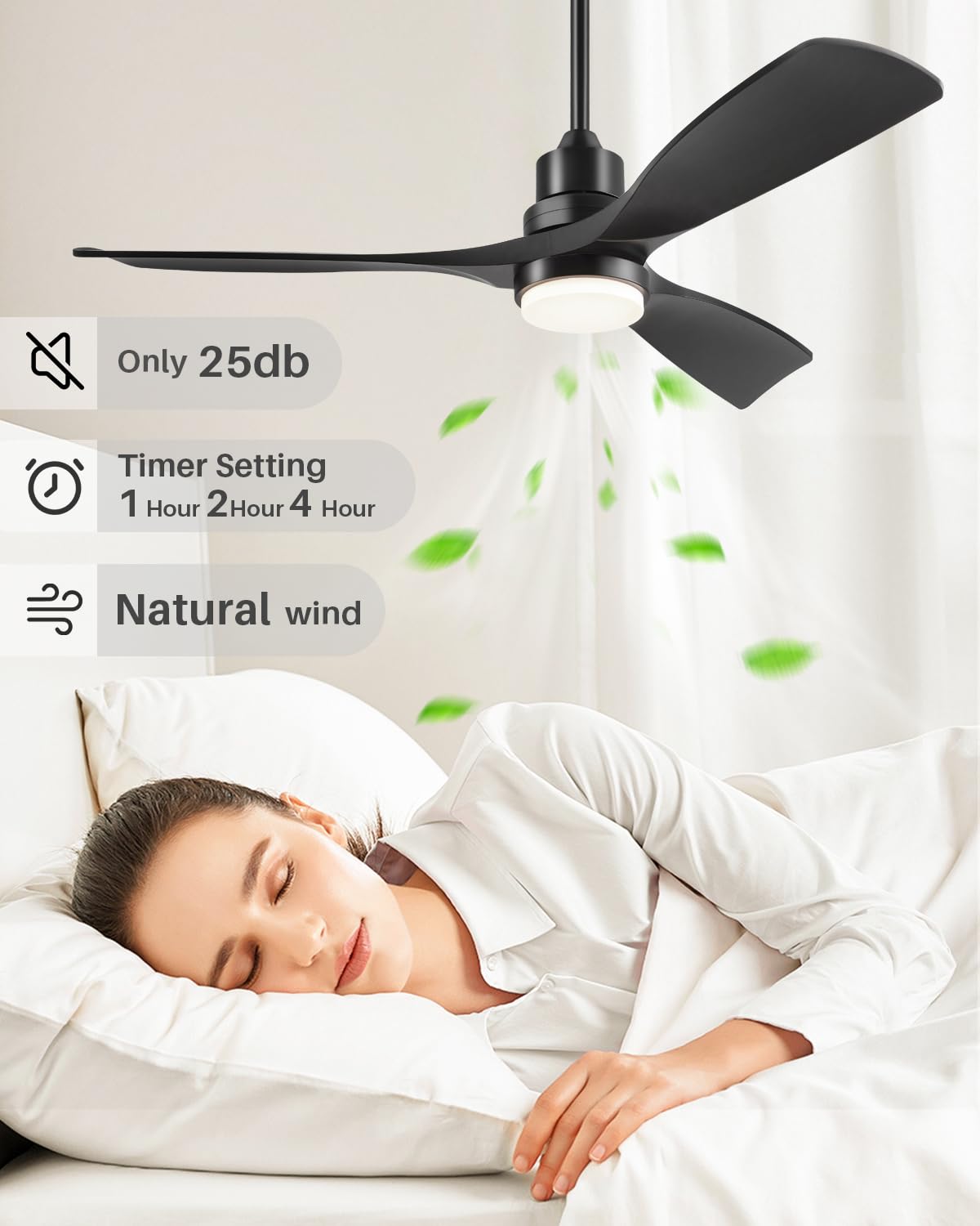 Ceiling Fan with Lights Remote Control, Black Ceiling Fans with 3 Downrods, 3 Blades, Timer, 6 Speed Modern Fan Quiet Reversible DC Motor for Patio Bedroom Outdoor/Indoor 