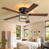 56 Inch Farmhouse Chandelier Ceiling Fan with Remote Control, Black Indoor Crystal Ceiling Fan with 6-Speeds, Quiet Reversible DC Motor, Flush Mount Ceiling Fan with Lights for Bedroom, Living Room 