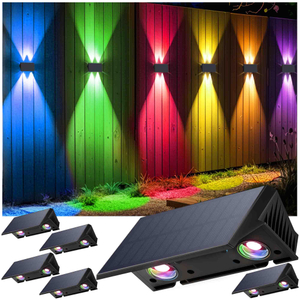  Solar Fence Lights, Fence Lights Solar Powered Warm White & RGB, Up & Down Solar Wall Lights Outdoor, Waterproof Solar Lights 120 Lumens Bright Dusk to Dawn for Yard/Pool/Porch/Patio/Railing