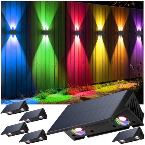  Solar Fence Lights, Fence Lights Solar Powered Warm White & RGB, Up & Down Solar Wall Lights Outdoor, Waterproof Solar Lights 120 Lumens Bright Dusk to Dawn for Yard/Pool/Porch/Patio/Railing