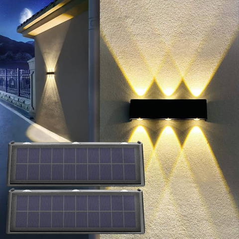  Solar Lights Outdoor 3000K Warm Aluminum Waterproof Dusk to Dawn Lighting Wall Sconce Up Down for Outside, Fence, Walkway, Porch, Deck 
