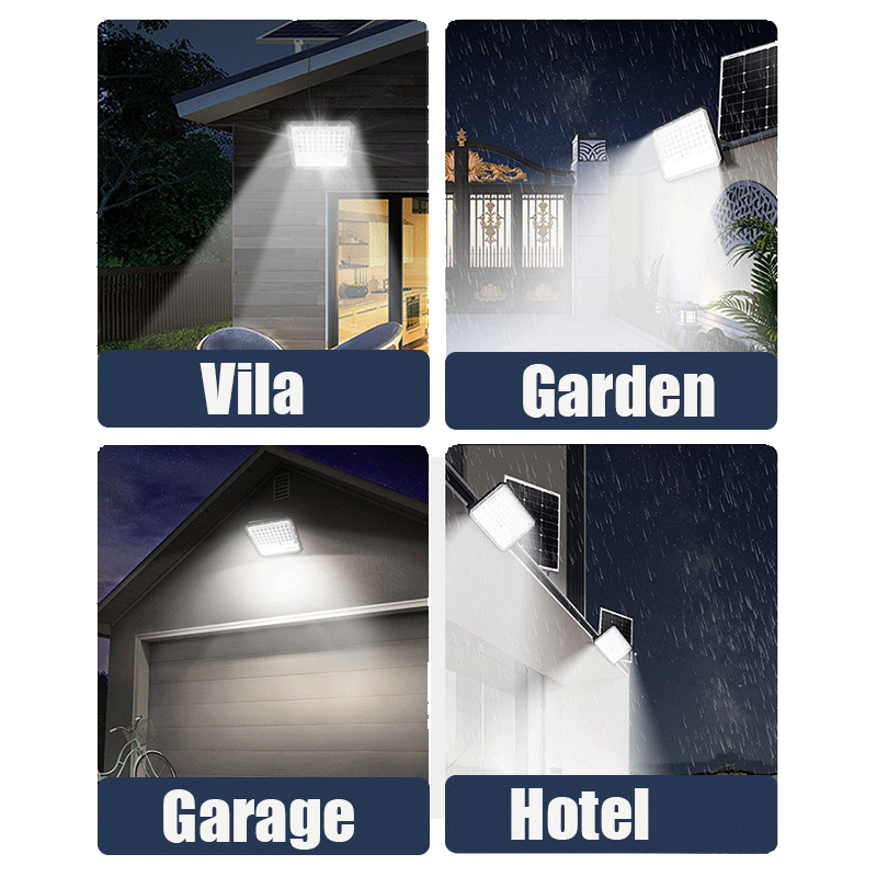 Outdoor Solar Lighting Energy Efficiency PIR Sensor 200W LED Flood Light Remote-Controlled with Solar Panel Light