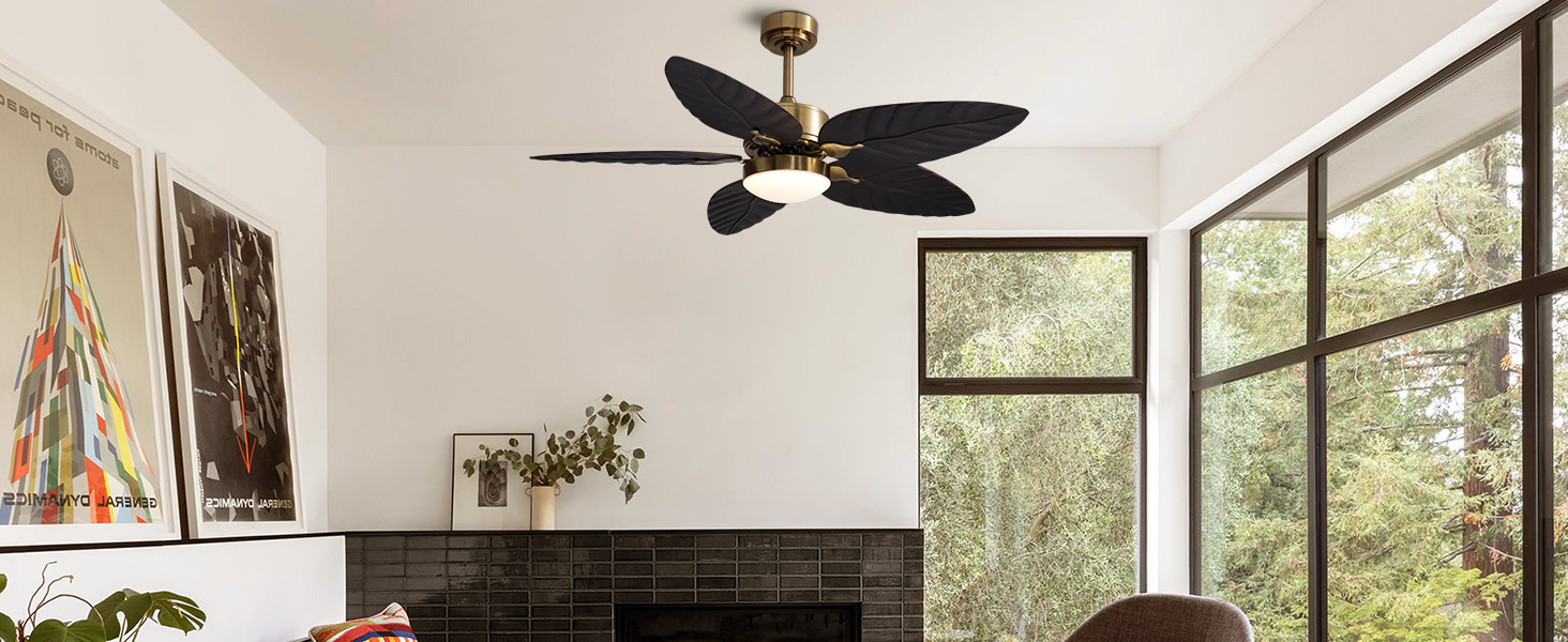 52 Tropical Ceiling Fans with Lights, Indoor Outdoor Black Ceiling Fan with RemoteAPP Control (6)