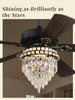 52 Inch Farmhouse Fandelier Ceiling Fan with Light, Crystal Ceiling Fan Chandelier with 6 Speeds, Quiet Reversible Noiseless DC Motor, 3CCT, Indoor Ceiling Fan for Living Room Bedroom 