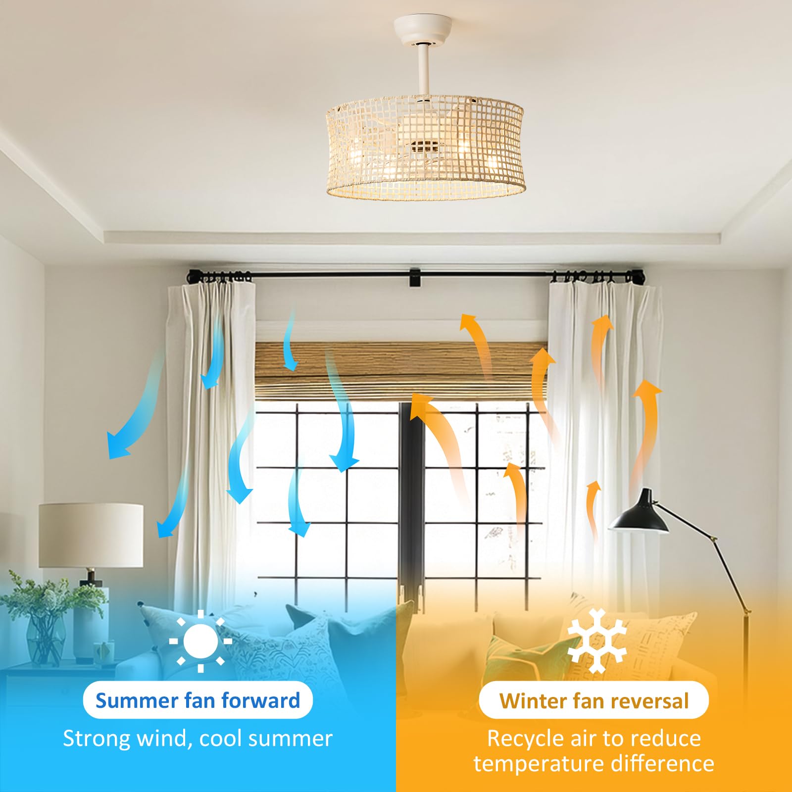 Boho Rattan Ceiling Fan with Light, 20