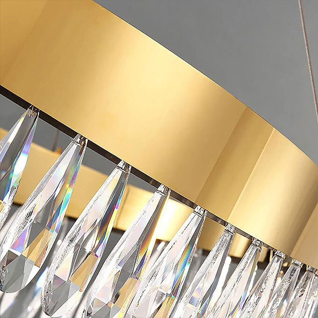 Stainless Steel Titanium + Crystal Chandlier Lighting Modern Chandelier Interior Ceilings Ring Crystal During Chandelier, Light Luxury Crystal Lamp Dining Lamp Two-Colour Light Source