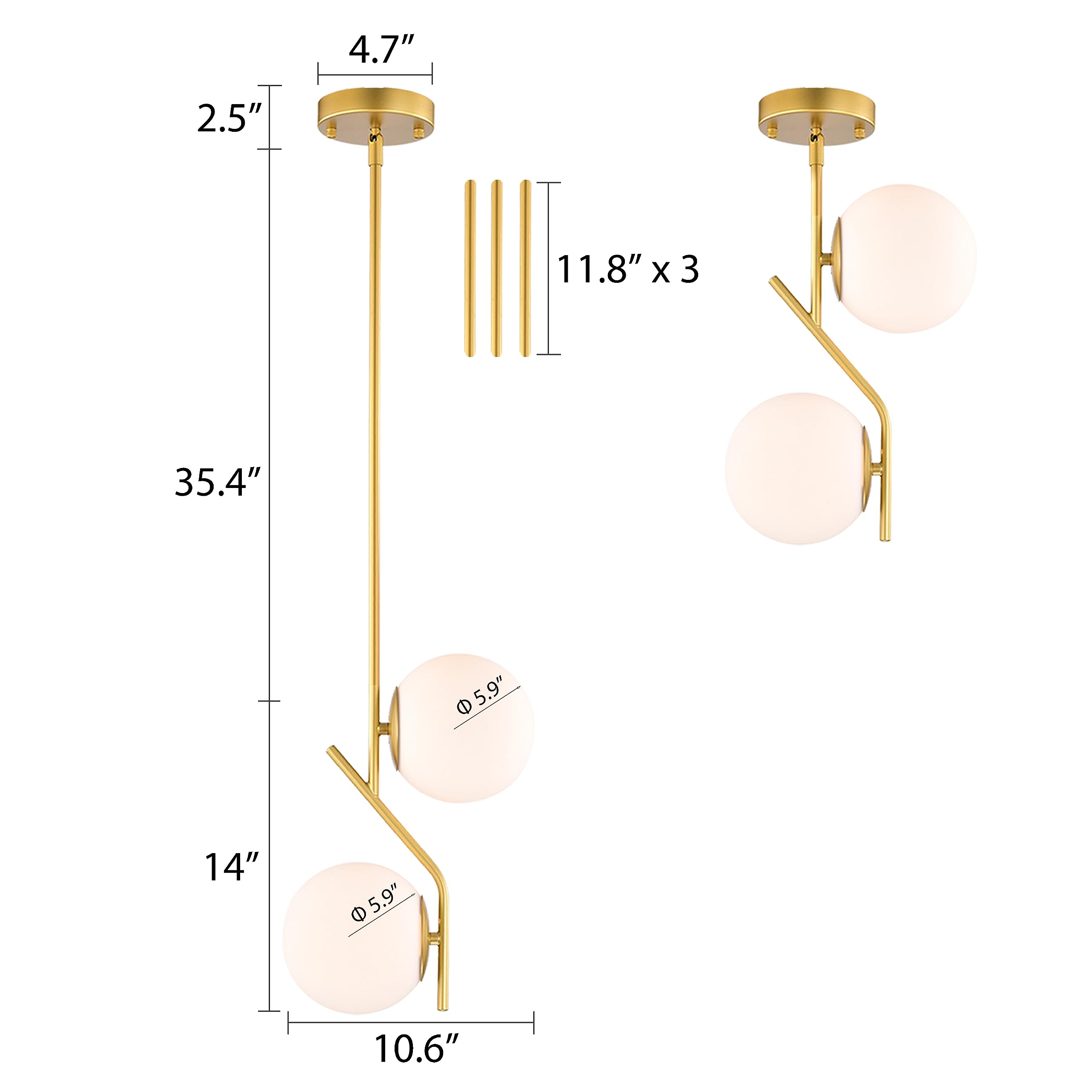 Pendant Light Fixture Glass Globe Pendant Light Mid Century Pendant Lights 2-Light Modern Pendant Light for Dining Room 