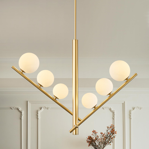 Modern Chandelier, 6/12 Lights Sputnik Chandelier Mid Century Chandelier with Milk Glass Shade Large Ceiling Pendant Light Fixture for Living Dining Room Foyer Bedroom
