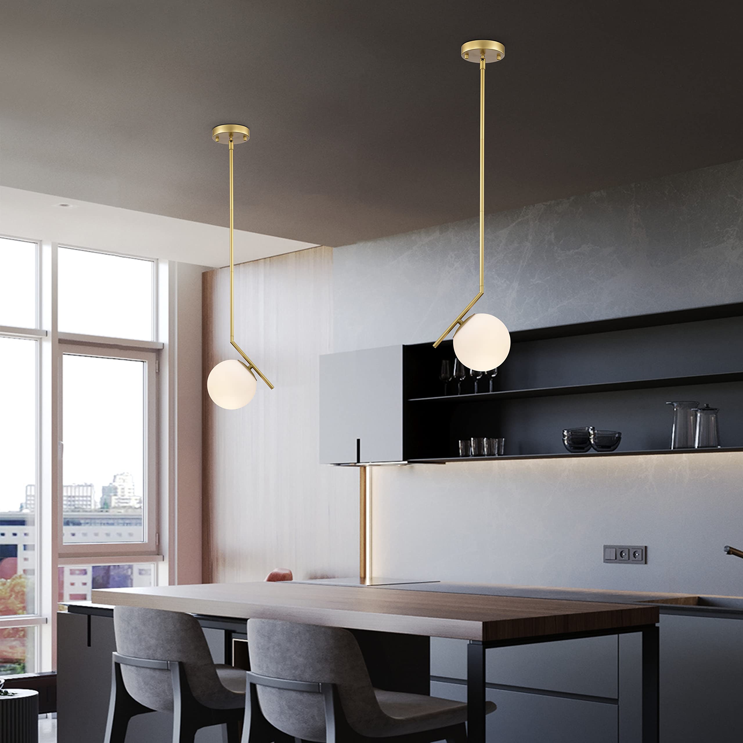 Modern Gold Pendant Light Fixtures Glass Globe Pendant Lighting for Kitchen Island 1-Light Mid Century Pendant Light 
