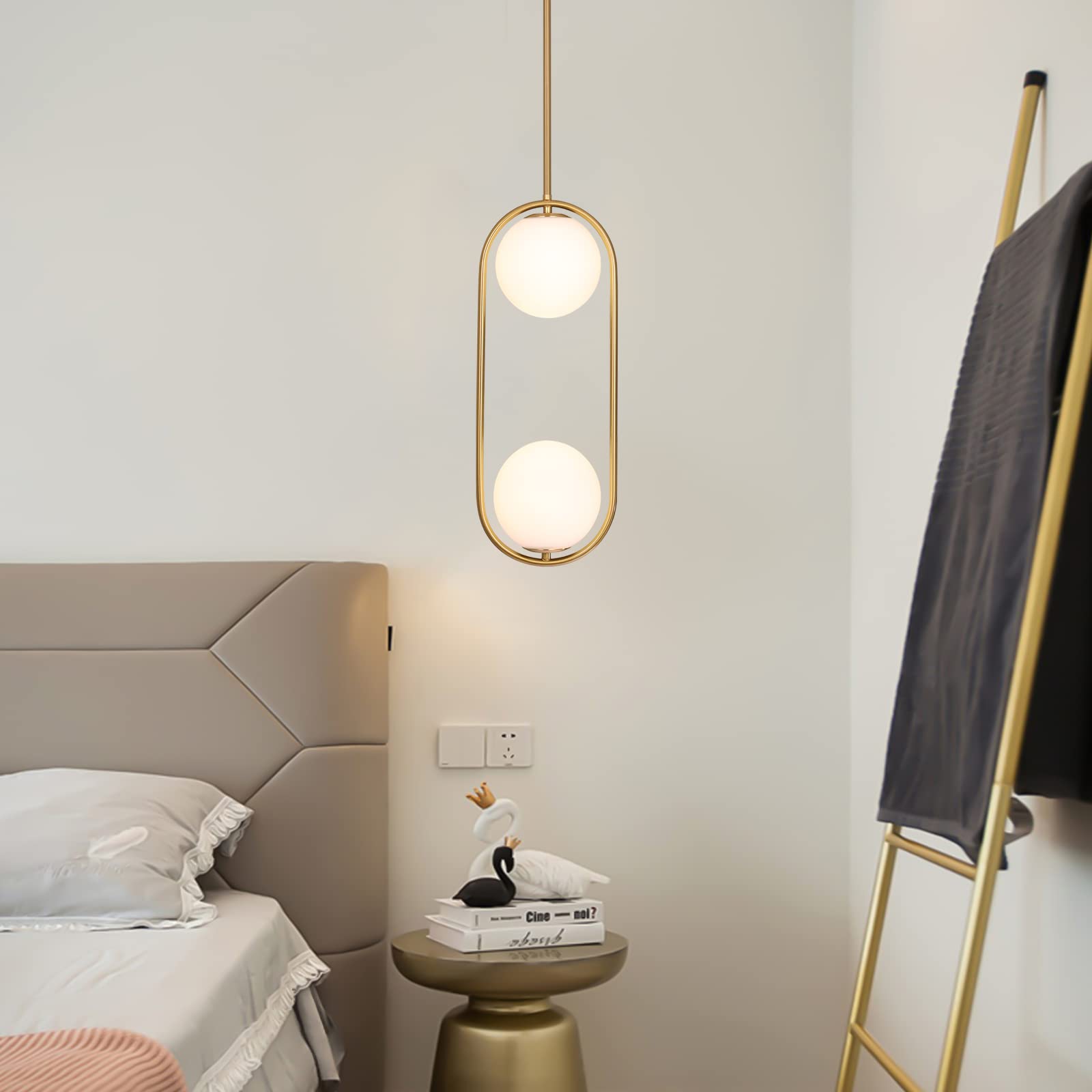 Modern Pendant Lighting Mid Century Globe Pendant Light Fixture Pendant Chandelier Hanging Lighting Fixture with White Globe Glass Lampshade for Kitchen Island Dining Room Bedroom 