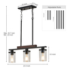 Wood Island Light for Kitchen/Restaurant,3/4/5/6-Light Farmhouse Dining Room Fixture/Chandelier Over Table/Bar,Matte Black Industrial Linear Pendant Lighting Fixtures Ceiling Hanging with Glass Shade-