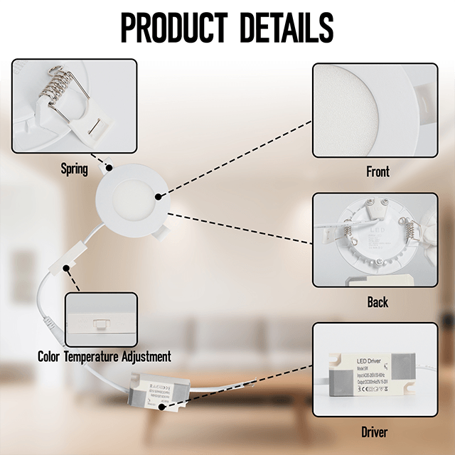 5W 3CCT Recessed LED Panel Light with CCT Switch | &Oslash;85mm