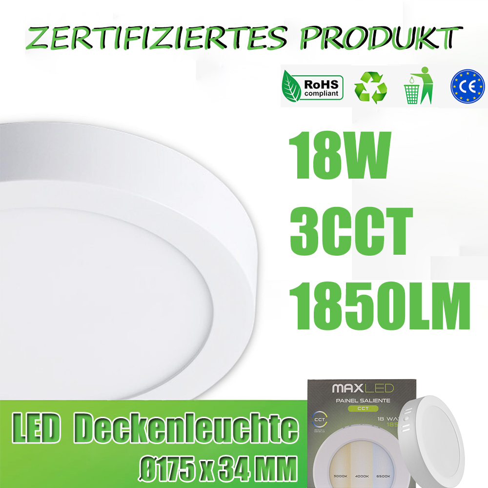 18W/30W Klein Hell LED Deckenleuchte Flach Rund Decke Lampe Ø175mm/Ø299mm Deckenlampe Panel 1850lm/3200lm Badlampe 3CCT 3000K-6500K Dimmbar Warmweiß/Neutralweiß/Kaltweiß 220V-240V Weiß