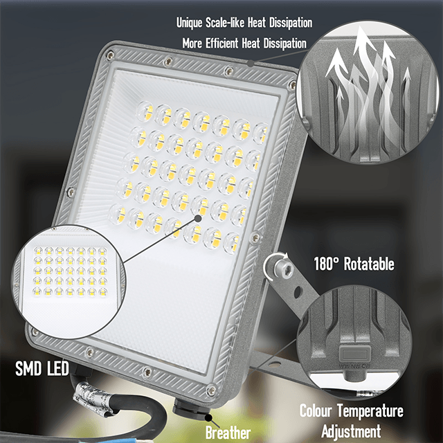 30W Led Floodlight Outdoor 3000LM Safety Lamp Waterproof IP65 Security Light Work Lighting 3CCT(3000K-4000K-6500K) Led Flood Light Outside for Garage, Garden, Backyard