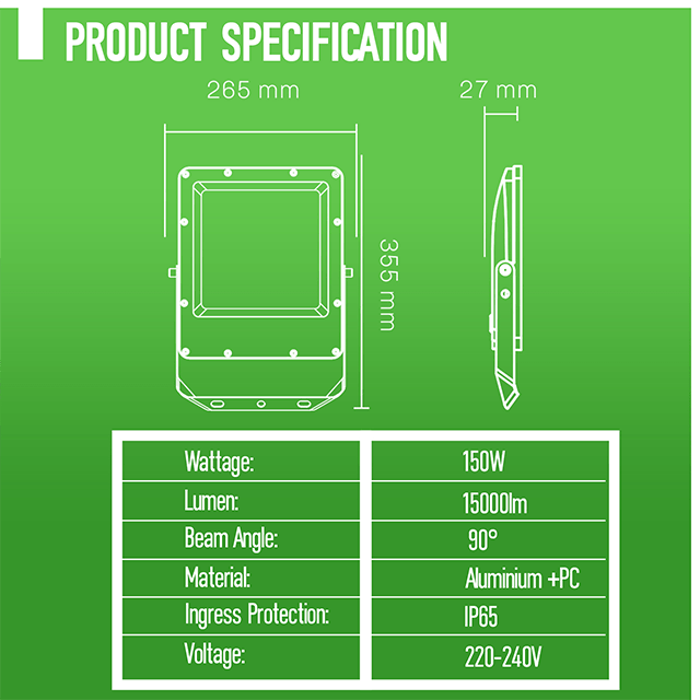 150W LED Floodlights 3CCT (3000K-4000K-6500K) 111 PT05