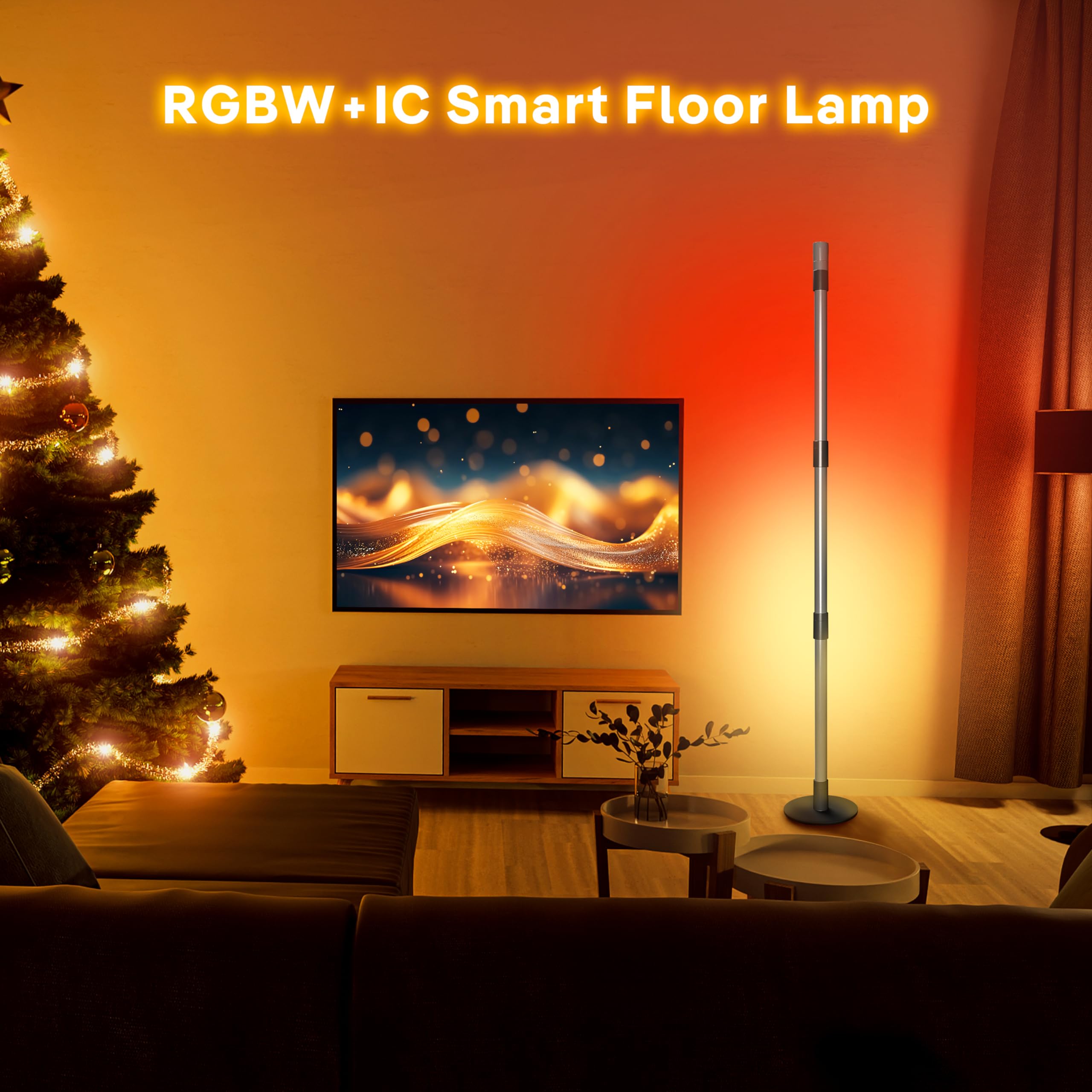 RGB+IC Floor Lamp, Smart LED Corner Lamp with Music Sync and 16 Million DIY Colors, App & Remote Control, 360° Rotating Standing Floor Lamp with Spotlight for Bedroom Living Room 