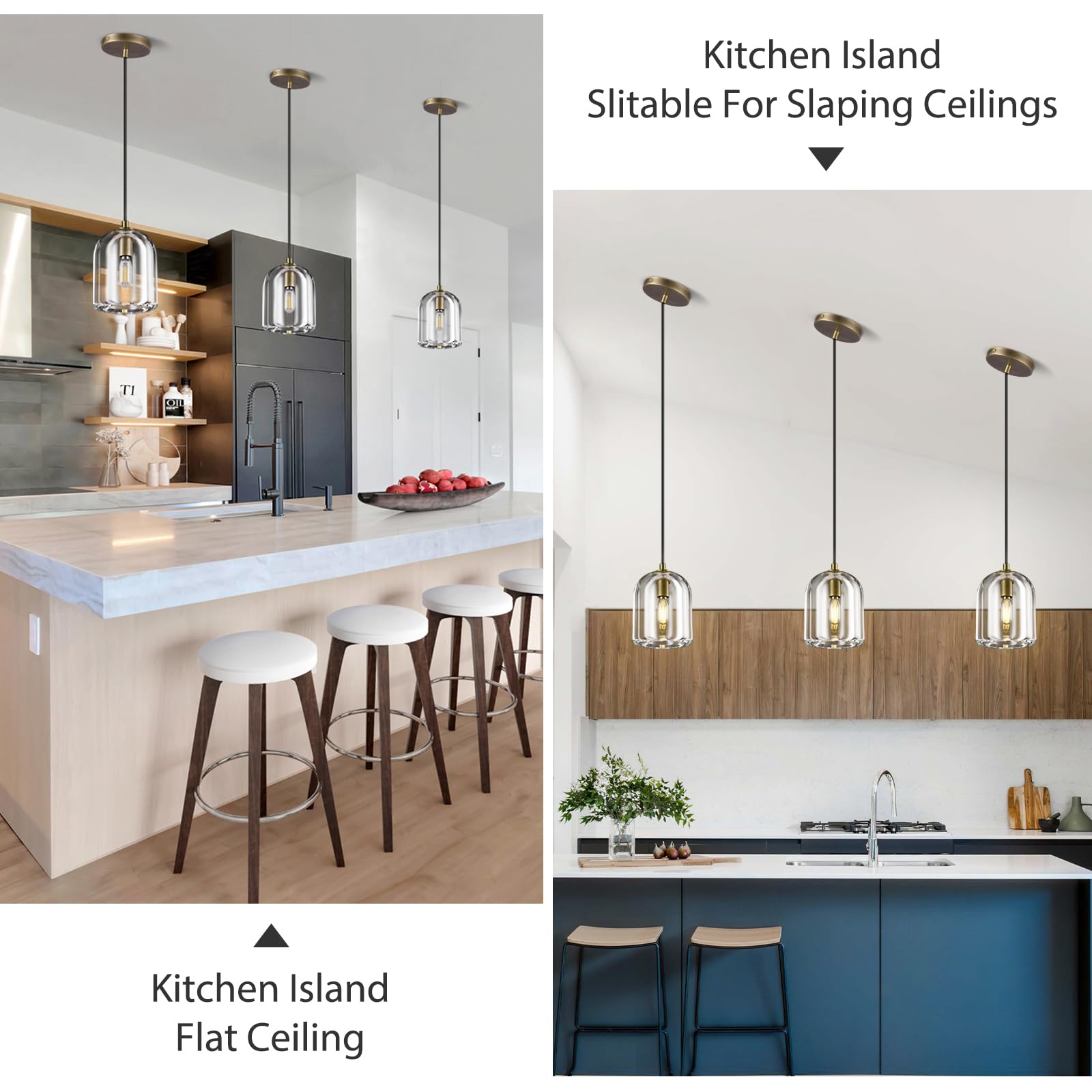 Modern Pendant Lights Kitchen Island,Crystal Pendant Light,Kitchen Pendant Lighting Over Island,Glass Pendant Light Fixtures,Indoor Brass Pendant Lights,E12 Bulb Included
