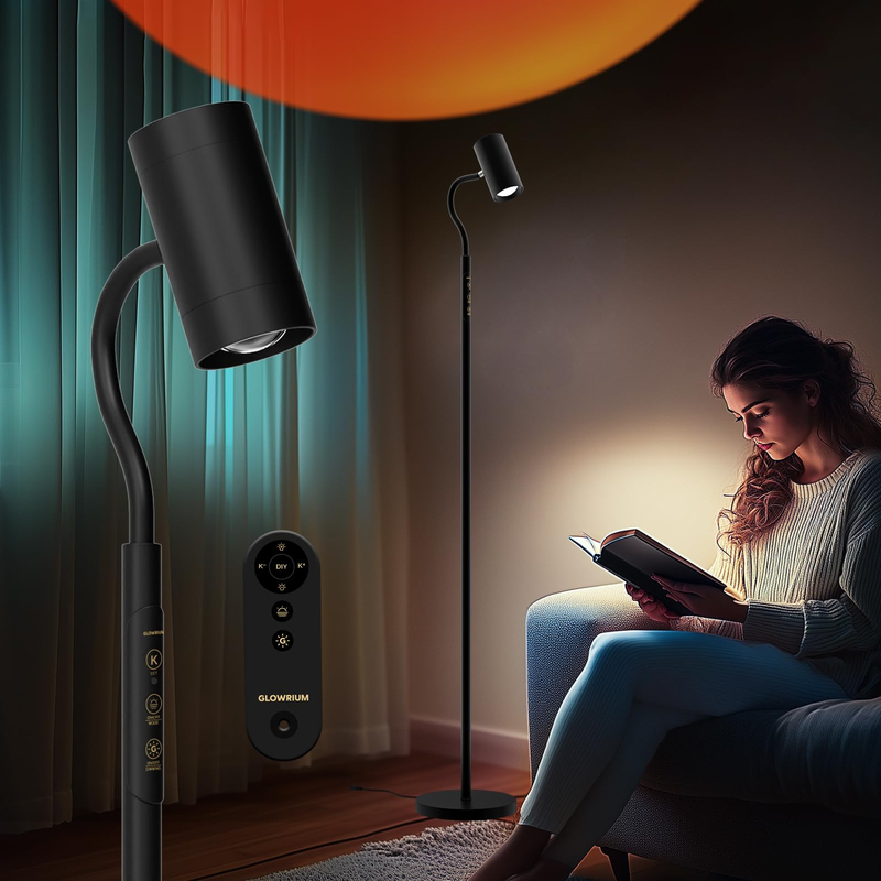 Reading Floor Lamp H2,Dual-Side Floor Lamps for Living Room,Bedroom,5 Color Temperatures and 5 Atmosphere Lighting Modes,Adjustable Gooseneck Reading Floor Lamp for Home and Office