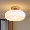 Mid-Century Modern Gold Semi Flush Mount Ceiling Light, Kitchen Ceiling Light Fixture with Glass Shade, Vintage White Close to Ceiling Lamp for Entryway Hallway Bathroom 
