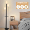 Floor Lamp with Shelves, Modern Floor Lamps for Living Room, 3-Lights Standing Lamp with Linen Shade and Foot Switch, Industrial Standing Lamps for Bedroom, Black Tall Table Lamp for Office 