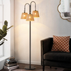 Rattan Floor Lamp, 68in. Boho Floor Lamps with Natural Shade, 3-Light Tree Lamp for Coastal, Beach or Bohemian Style Decor, E26 Socket, On/Off Footswitch Lamp for Living room, Bedroom (Bohemian-Black)